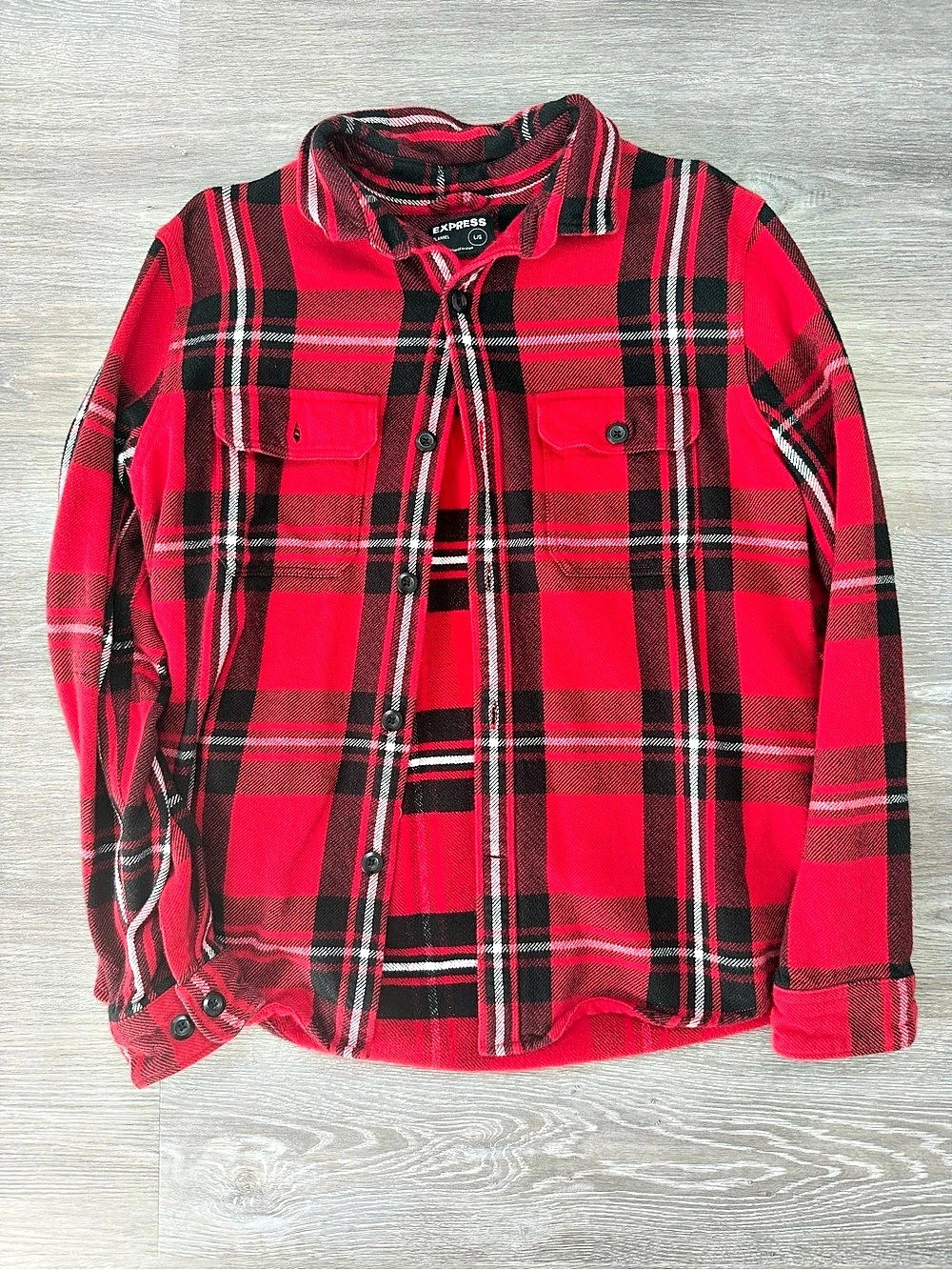 Express Flannel Plaid Jacket in Red & Black Size Large